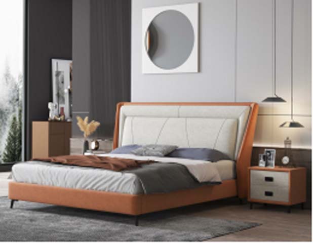 Two-Tone Wingback Upholstered Platform Bed