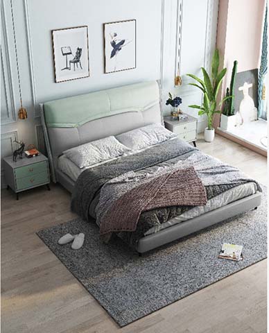 Two-Tone Mint and Light Grey Upholstered Queen Platform Bed