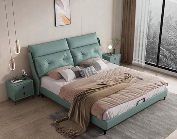 Teal Upholstered Storage Platform Bed with Double-Panel Tufted Headboard