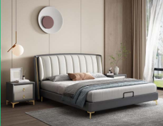 Two-Tone Channel-Tufted Upholstered Platform Storage Bed with Gold Legs
