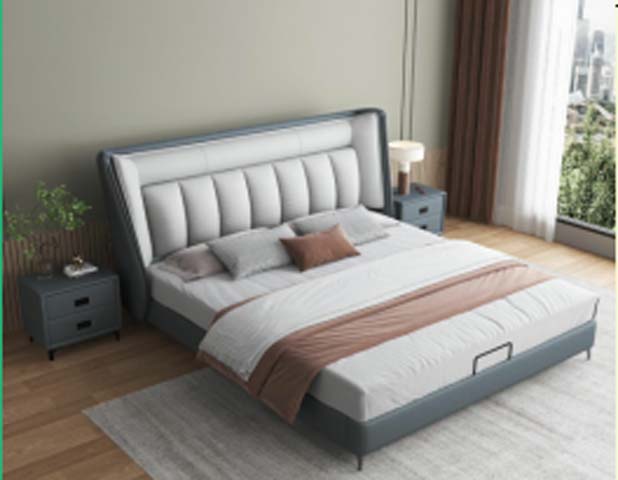 Two-Tone Upholstered Storage Platform Bed with Channel-Tufted Headboard