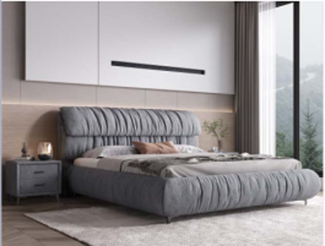 Grey Vertical Channel Ruched Upholstered Low-Profile Platform Bed
