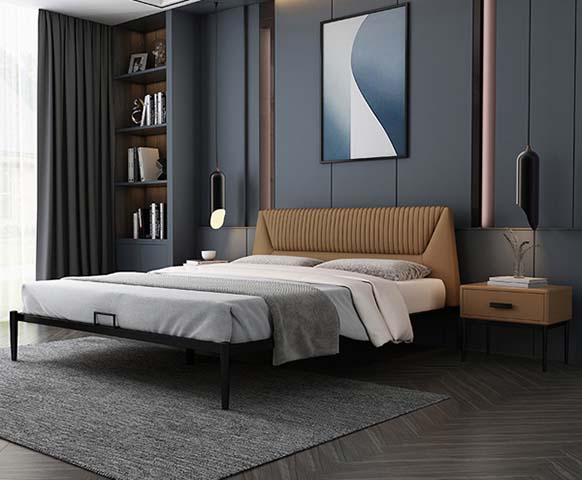 Vertical Channel Tufted Upholstered Platform Bed with Black Metal Frame