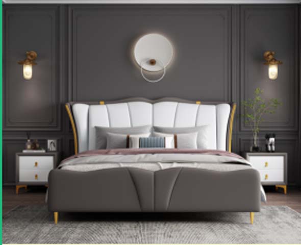 Two-Tone Channel-Tufted Wingback Upholstered Platform Bed