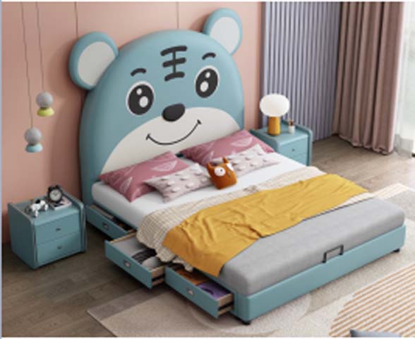 Cartoon Tiger Themed Upholstered Storage Bed for Children