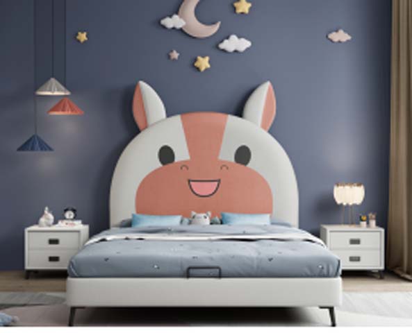 3D Cartoon Bunny Upholstered Kids Platform Bed with Foot Storage Drawer