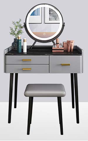 Modern LED Lighted Vanity Dressing Table Set with Matching Upholstered Stool