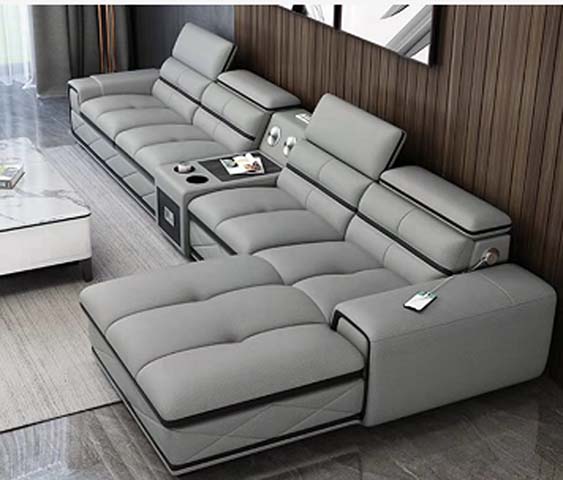 Gray L-Shaped Manual Reclining Sectional Sofa with Chaise and Center Console