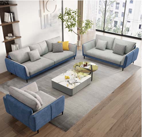 Modern Two-Tone Blue Light Gray Fabric 1+2+3 Living Room Sofa Set
