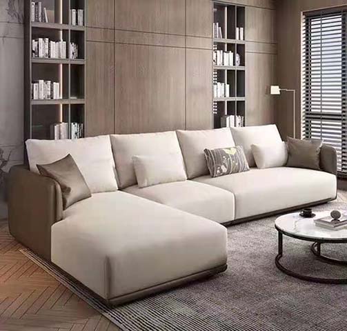 Modern Left-Chaise L-Shaped Sectional Sofa with Contrasting Taupe Arms
