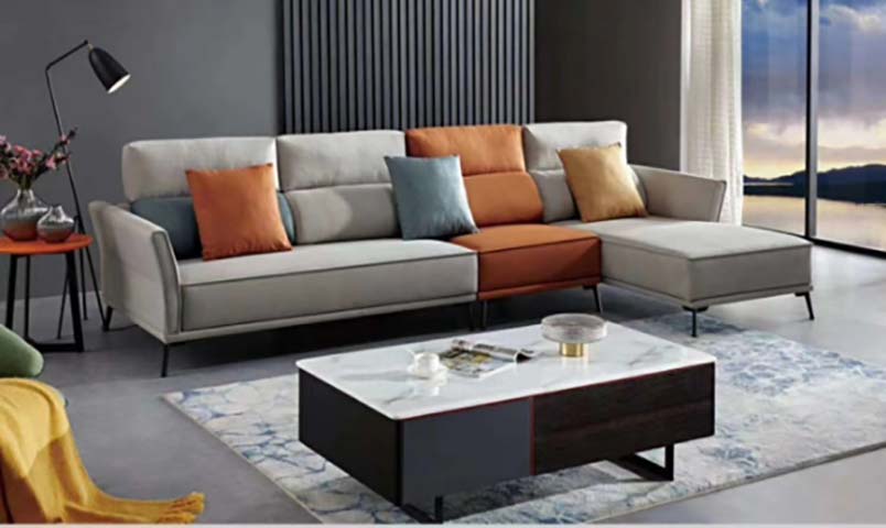 Modern Color-Block L-Shaped Sectional Sofa with Right Chaise