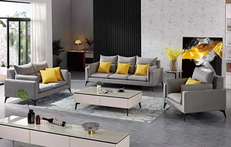 1+2+3 Light Grey Fabric Upholstered Living Room Sofa Set