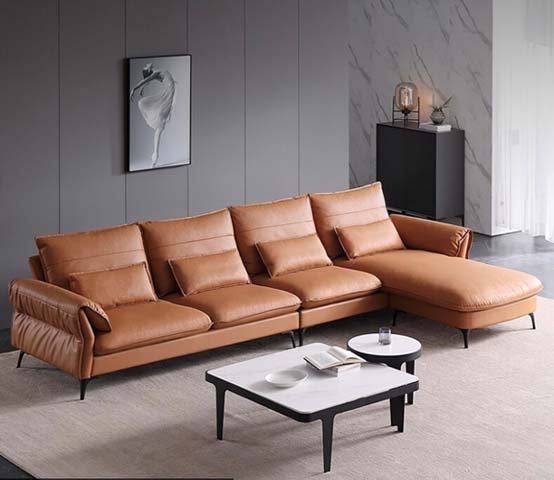 L-Shaped Right-Facing Leather Upholstered Sectional Sofa