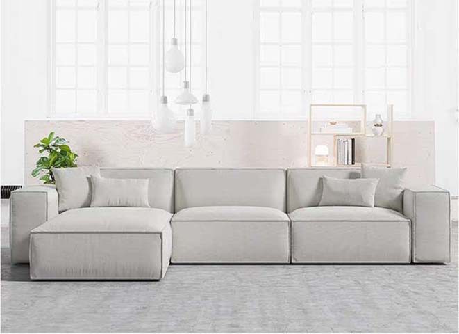 L-Shaped Light Gray Fabric Modular Sectional Sofa