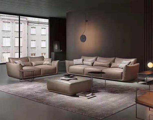 Taupe Low-Profile Wide-Arm Upholstered Sectional Living Room Sofa Set