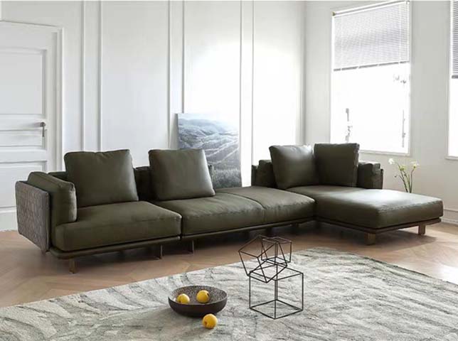Dark Olive Green L-Shaped Right-Facing Chaise Sectional Sofa