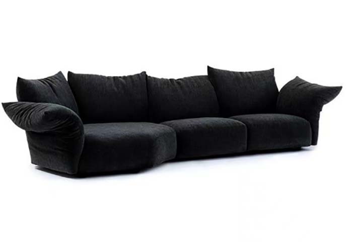 Left-Chaise Curved Black Fabric Sectional Sofa