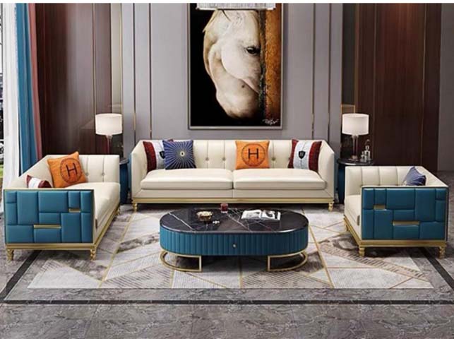 Luxury Oval Racetrack Black Marble Top Peacock Blue Fluted Storage Coffee Table with Gold C-Shaped Base