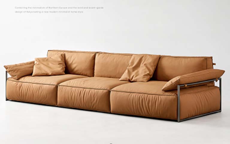 Low-Profile 3-Seat Modular Lounge Sofa with Exposed Dark Metal Frame