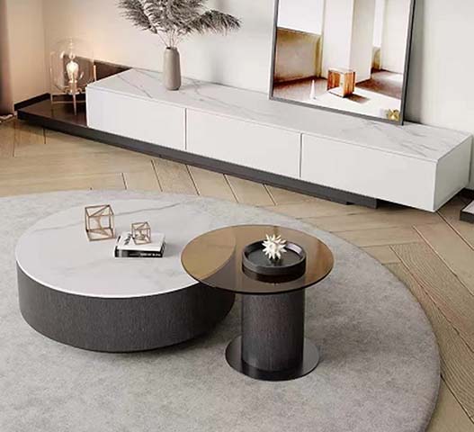Modern Minimalist Low-Profile TV Media Console with Sintered Stone Top and 3 Handleless Drawers