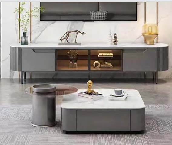 Modern Light Luxury TV Media Console with Sintered Stone Top