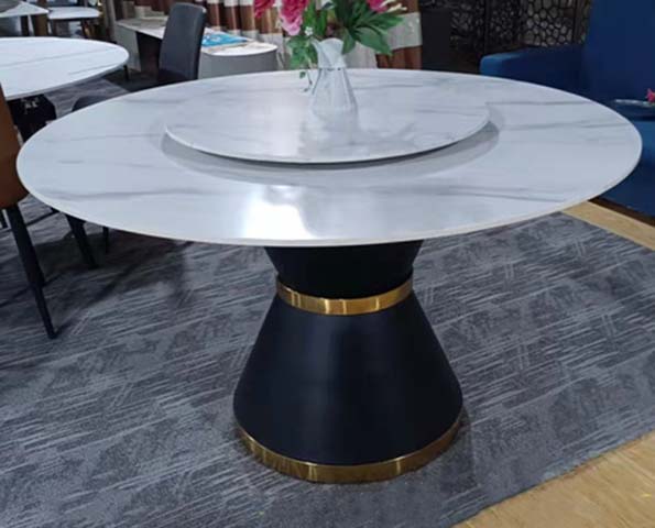 Modern Luxury Round Dining Table with Central Rotating Lazy Susan
