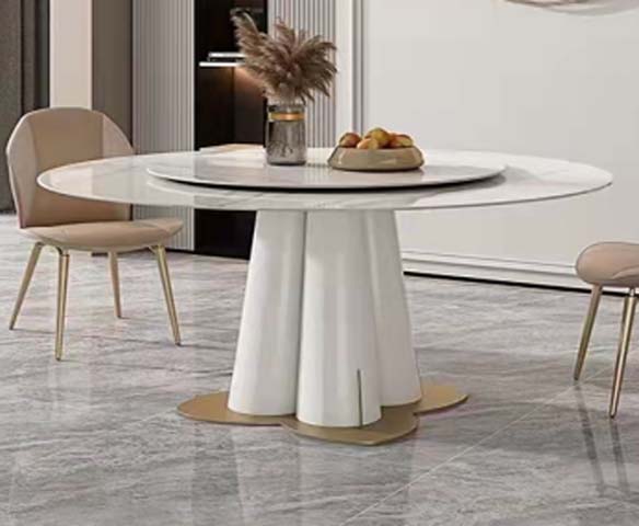 Modern Light-Luxury Round Dining Table With Central Rotating Lazy Susan