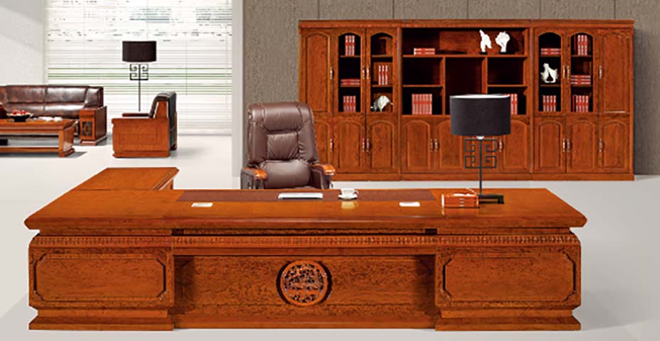 Traditional Carved Solid Wood L-Shaped Executive Desk