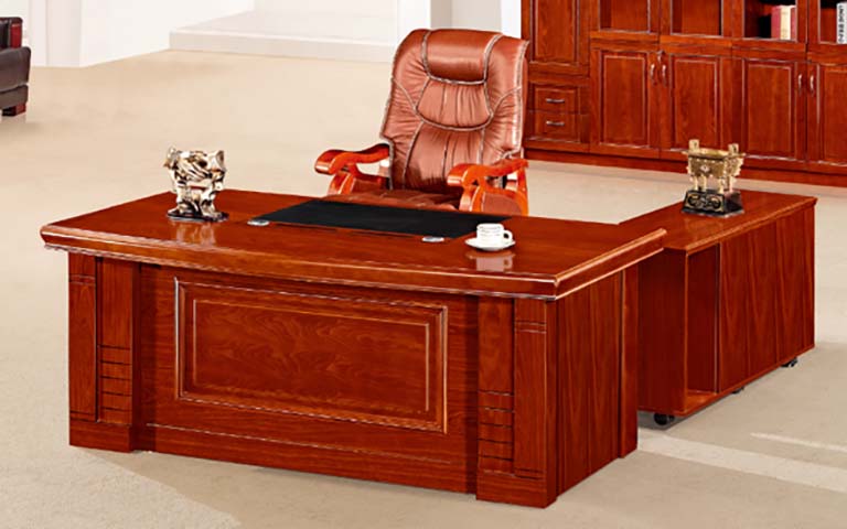Traditional L-Shaped Carved Mahogany Executive Desk with Mobile Return