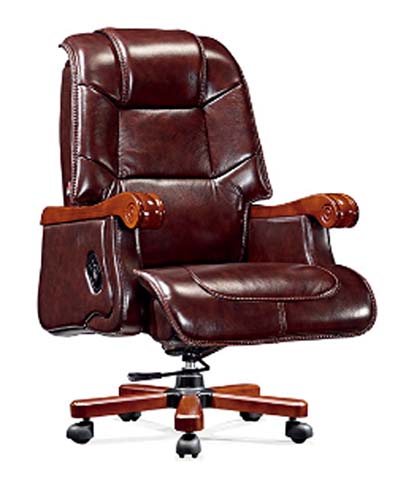 Traditional High Back Brown Bonded Leather Executive Office Chair with Carved Wood Arms