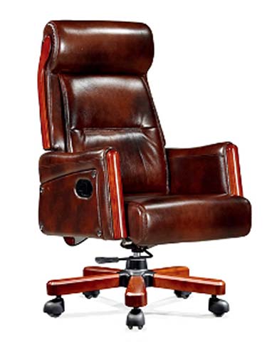 High-Back Leather Executive Office Chair with Solid Wood Trim