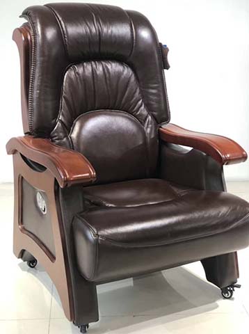 Dark Brown Leather High-Back Executive Office Chair with Solid Wood Armrests