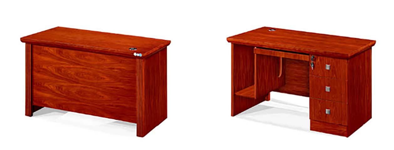 Red Wood Grain Pedestal Office Desk with Drawer Storage