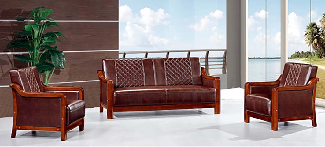 3-Piece Wood-Framed Faux Leather Office Reception Sofa Set