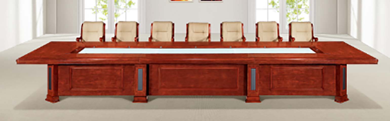 Rectangular Veneer Conference Table with Central Cable Management Channel