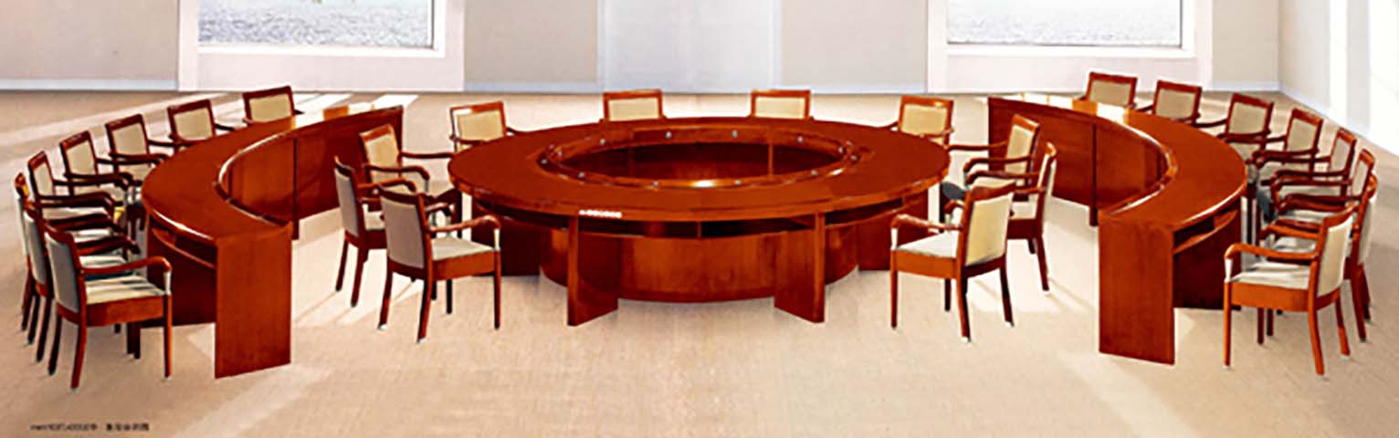 Modular Large Circular Boardroom Conference Table Set with Central Cable Ring and Matching Upholstered Armchairs