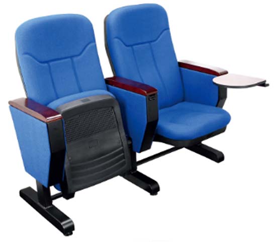Two-Seat Upholstered Auditorium Chair with Folding Writing Tablet