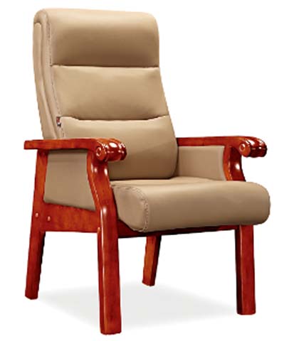 Fixed Solid Wood Frame Beige Faux Leather High Back Conference Armchair