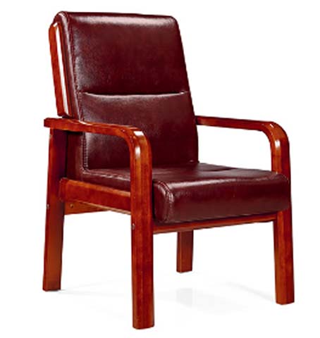 Fixed Four-Leg Solid Wood Frame Burgundy Leather Office Conference Guest Chair