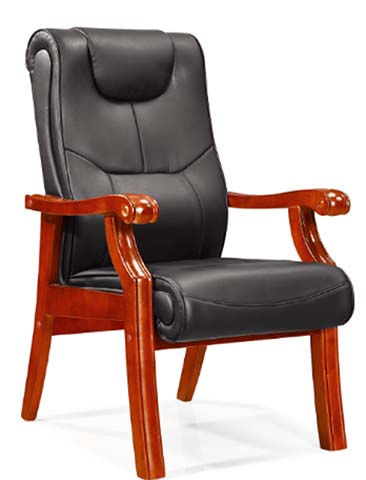 High-Back Black Leather Upholstered Fixed Wooden Frame Executive Conference Visitor Chair