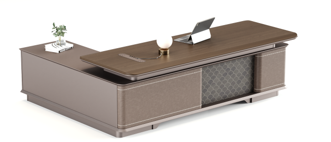 L-Shaped Lift-Top Executive Office Desk with Integrated Side Storage