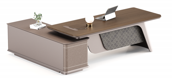 L-Shaped Executive Office Desk with Attached Storage Pedestal