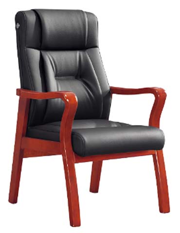 High-Back Black Leather Executive Conference Chair with Solid Wood Frame