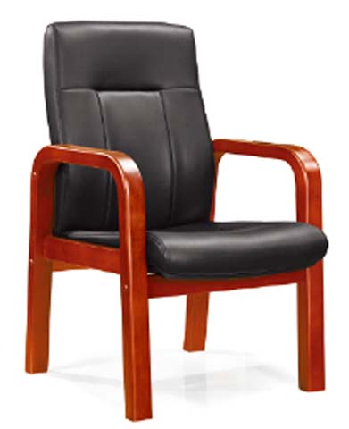 High-Back Fixed Wooden Frame Black PU Executive Conference Armchair