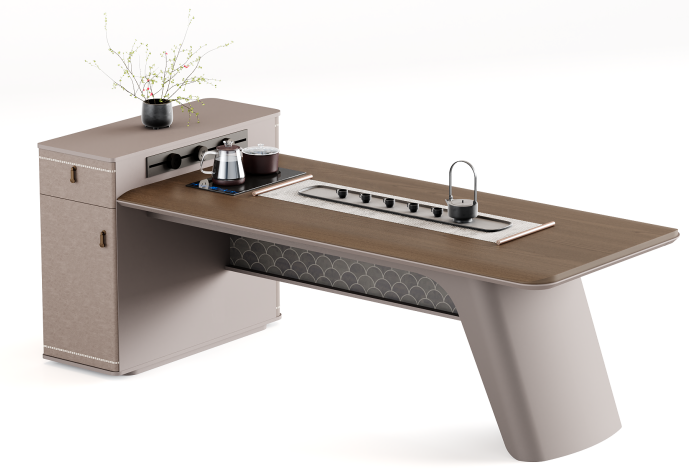 Modern Integrated Tea Desk with Side Storage Cabinet and Built-in Water Boiler