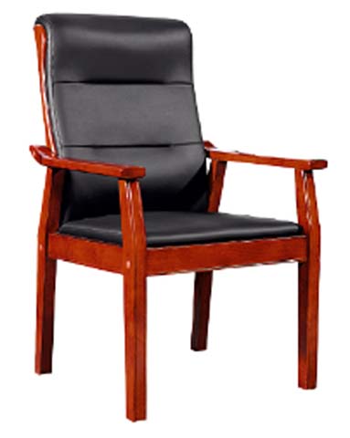 High-Back Fixed Solid Wood Frame Black Faux Leather Conference Armchair