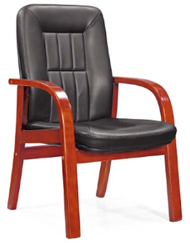 Fixed Wooden Frame Black Leather Executive Conference Armchair