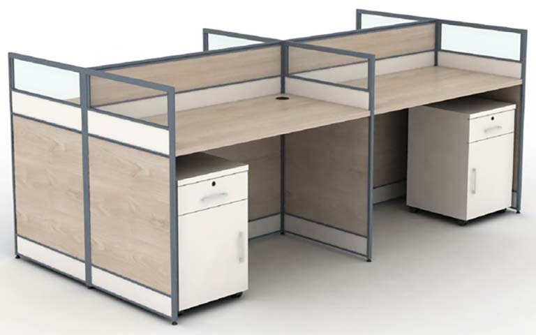 2-Person Cross-Partition Office Cubicle Workstation with Mobile Pedestals
