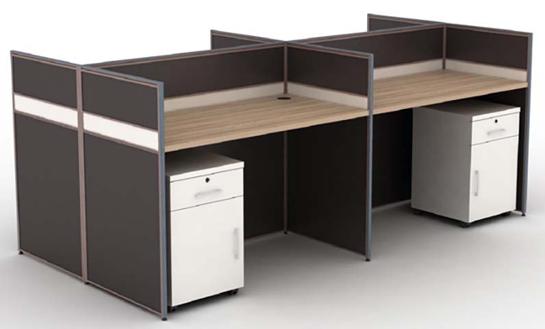 4-Person Cross-Shaped Modular Office Cubicle Workstation with Mobile Pedestals