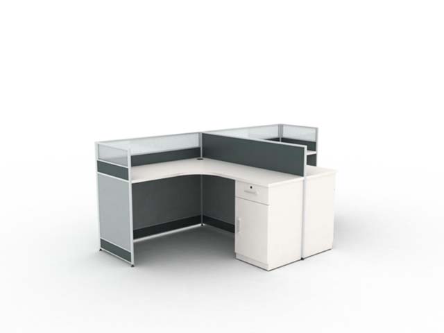 2-Person L-Shaped Modular Office Cubicle Workstation with Integrated Pedestal Storage
